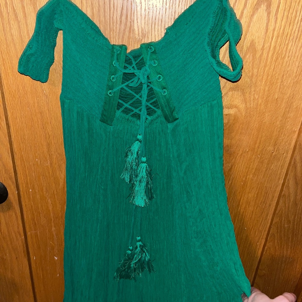 Free people Kelly green cropped chiffon jumpsuit size small.